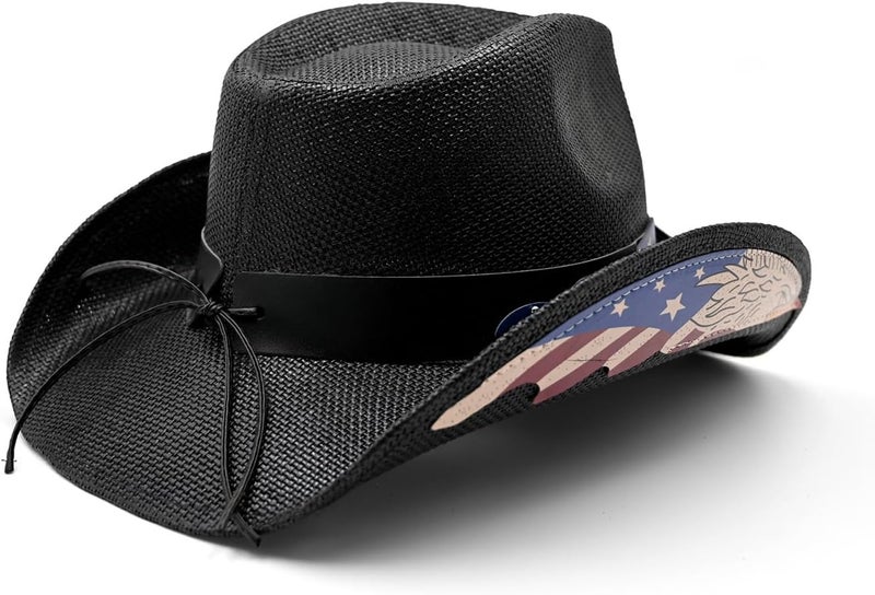 Foeran Men's Women's Straw Cowboy Hat Cowgirl Woven Sun Hat Western Cowboy Hat Two Decorative Bands - Image 3